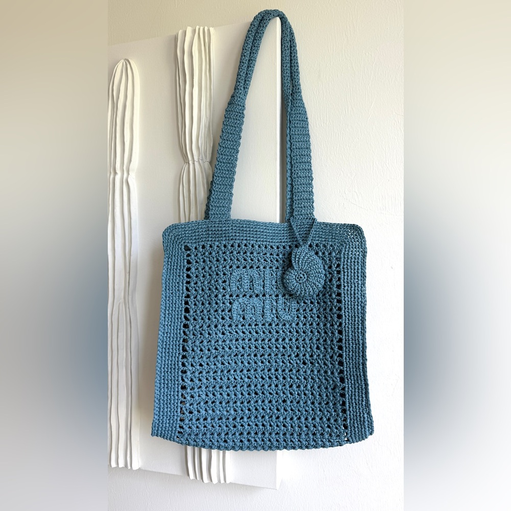 Blue Crochet Tote Bag